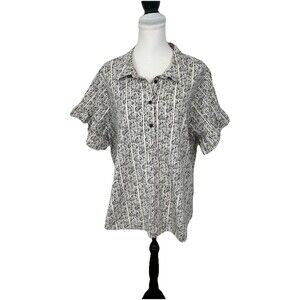 Lane Bryant Blouse Plus Size 22 V Neck Ruffled Short Sleeves 100% Cotton Shirt